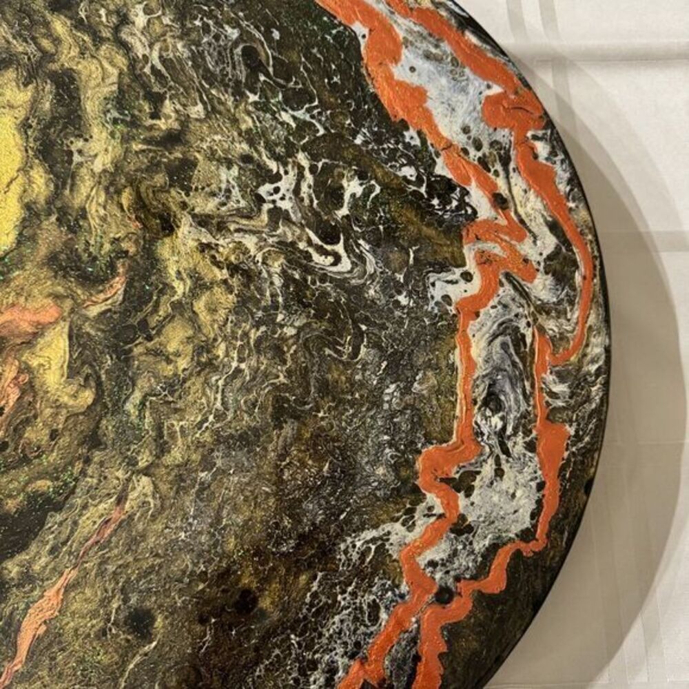 Handpainted Lazy‎ Susan 21 Inch Metallic Abstract Art Functional Decor - Picture 3 of 4